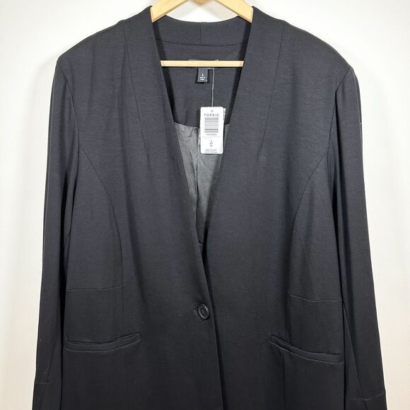 Torrid Ponte Collarless Blazer Stretch Size 4X Plus Size Black One Button Front - Picture 3 of 15